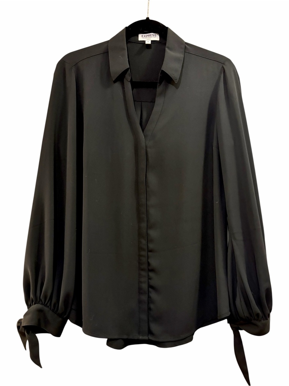 Express Portofino Black V-Neck Tie-Sleeve Blouse Size M